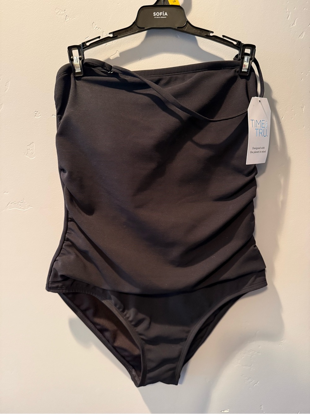 Time and Tru Women’s Ribbed Bandeau One Piece Swimsuit (Size L)